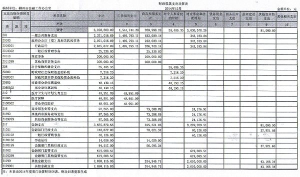 2014贛州市金融工作局財(cái)政撥款決算表